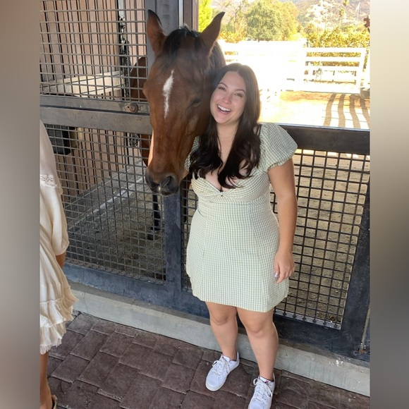 Princess Polly Freyah Mini Dress Green Gingham, Size 10 - Picture 4 of 5